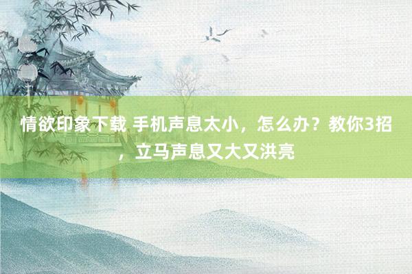 情欲印象下载 手机声息太小，怎么办？教你3招，立马声息又大又洪亮